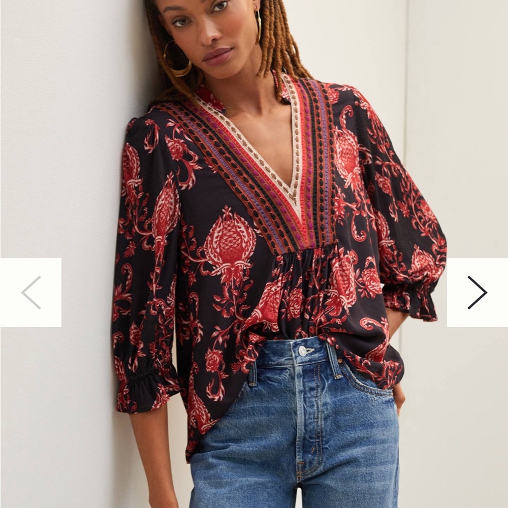Anthropologie Floral V-Neck Top